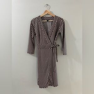 Ann Taylor Wrap Dress. Black with white and pink pattern